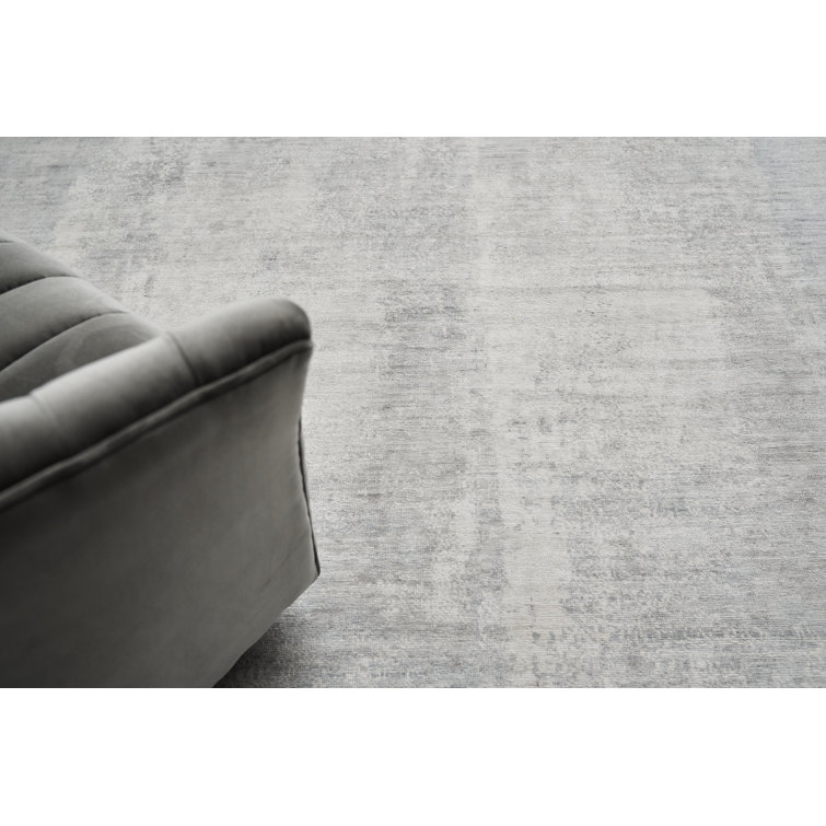 Ivory and Silver Hand-Knotted Silk 10' x 14' Rug