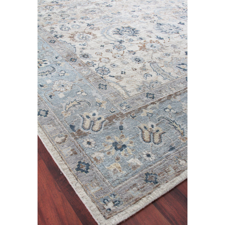 Light Blue and Ivory Hand-Knotted Wool Oriental Rug, 10' x 14'