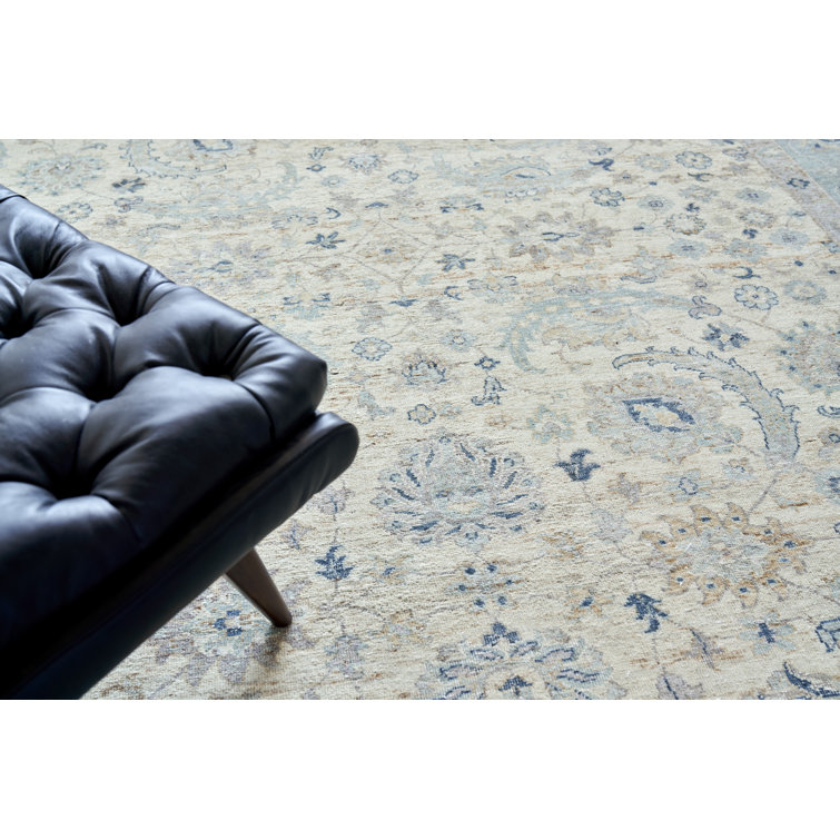 Light Blue and Ivory Hand-Knotted Wool Oriental Rug, 10' x 14'