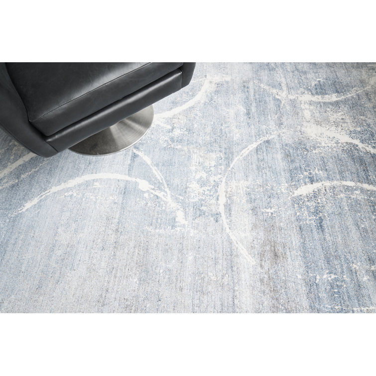 Elegance Abstract Blue Silk 8' x 10' Hand-Knotted Area Rug