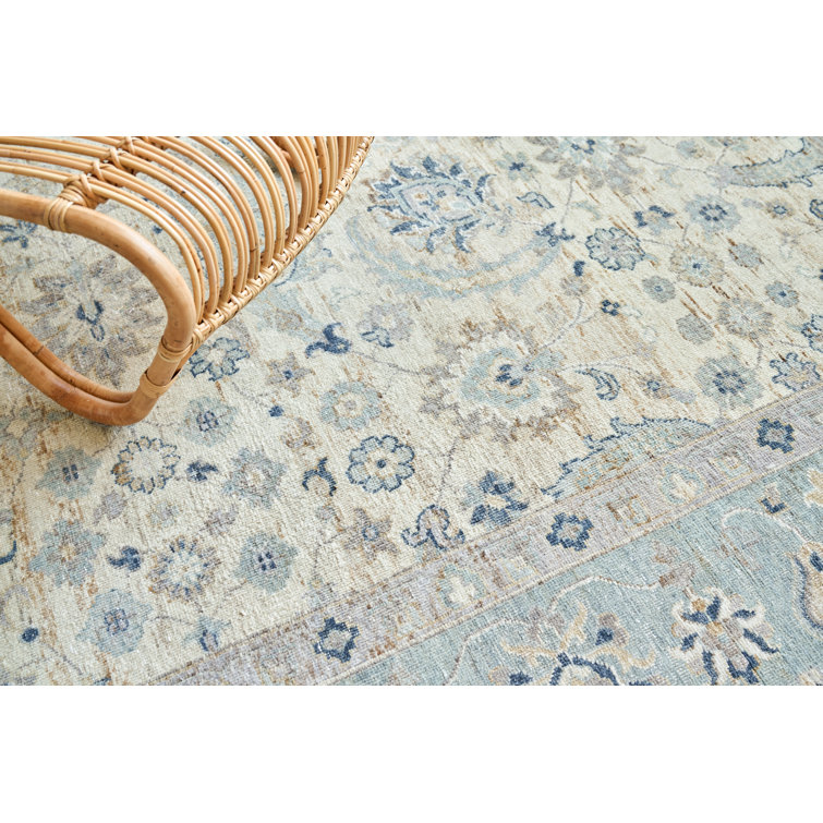 Light Blue and Ivory Hand-Knotted Wool Oriental Rug, 10' x 14'