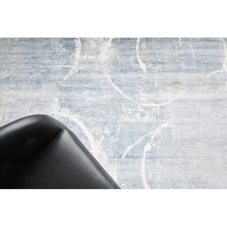 Elegance Abstract Blue Silk 8' x 10' Hand-Knotted Area Rug