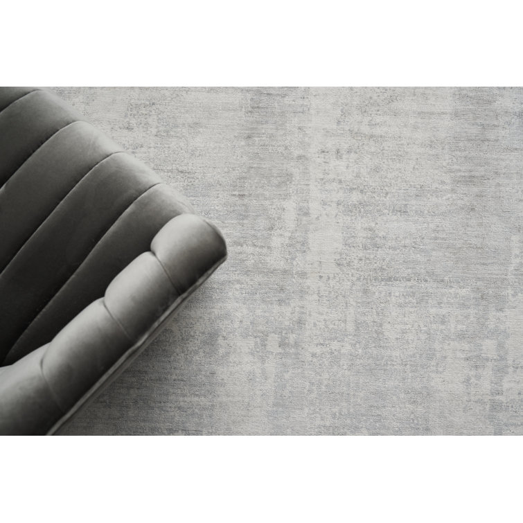Ivory and Silver Hand-Knotted Silk 10' x 14' Rug