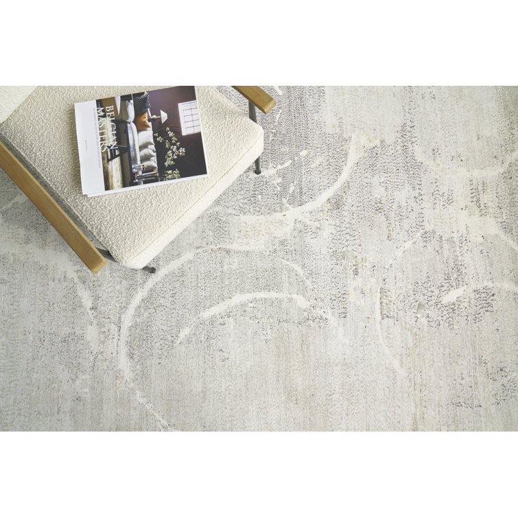 Elegant Ivory Abstract Hand-Knotted Pure Silk 8' x 10' Area Rug