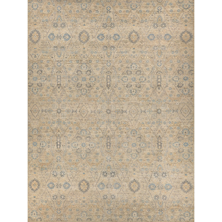 Light Blue Hand-Knotted Wool 9' x 12' Rug