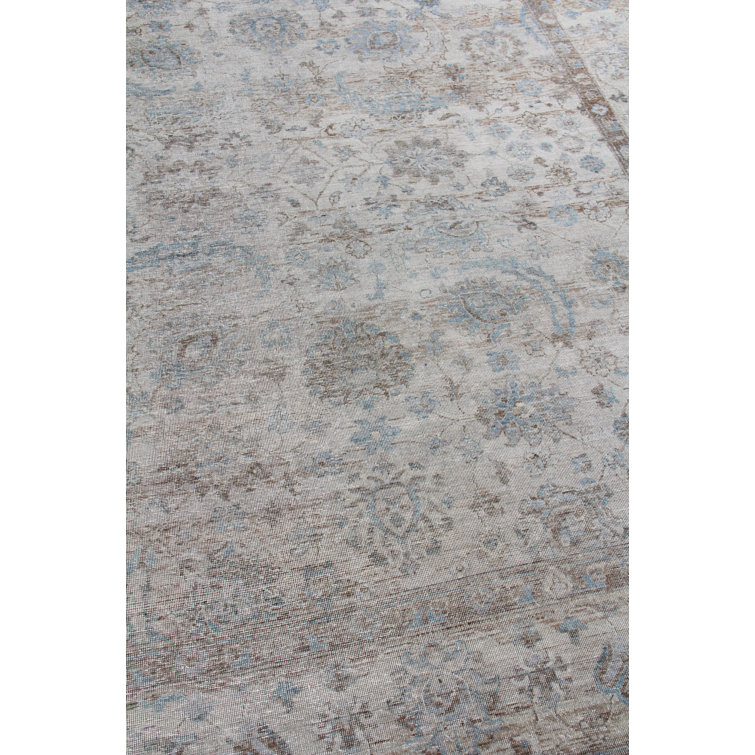 Harper Beige Ivory Blue Hand-Knotted Wool 9' x 12' Area Rug