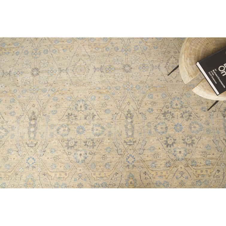 Light Blue Hand-Knotted Wool 9' x 12' Rug