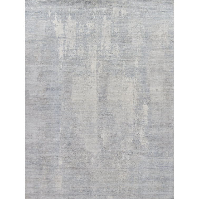Ivory Abstract Hand-Knotted Pure Silk 8' x 10' Area Rug