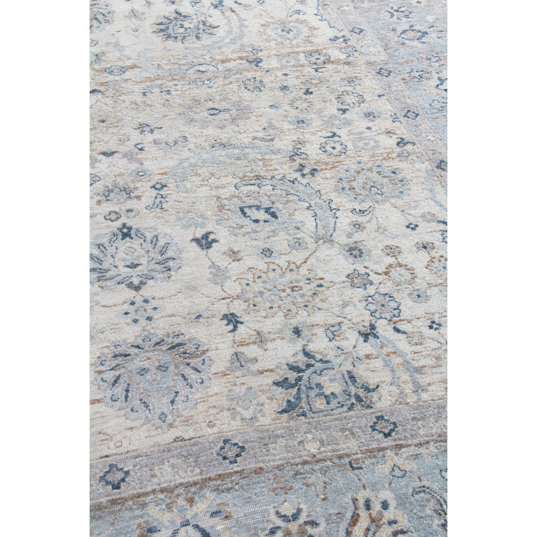 Light Blue and Ivory Hand-Knotted Wool Oriental Rug, 10' x 14'