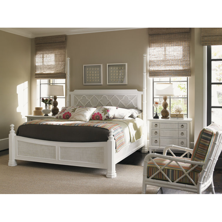 White Wood Transitional 3-Drawer Chest with Raffia Accents