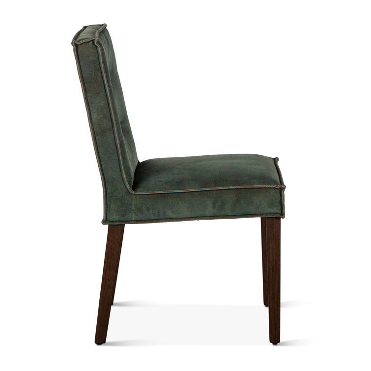 Green Velvet Upholstered Side Chair with Dark Brown Wood Legs