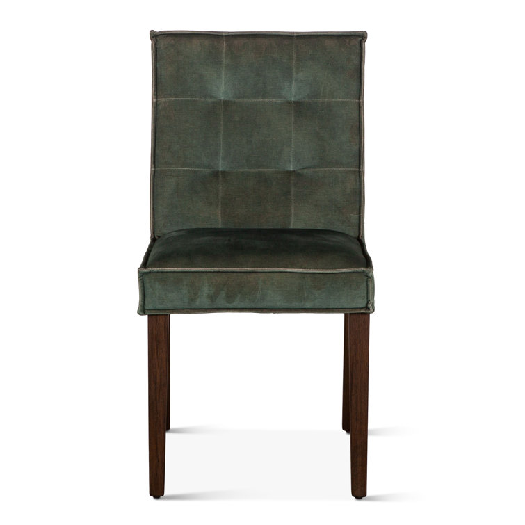 Green Velvet Upholstered Side Chair with Dark Brown Wood Legs
