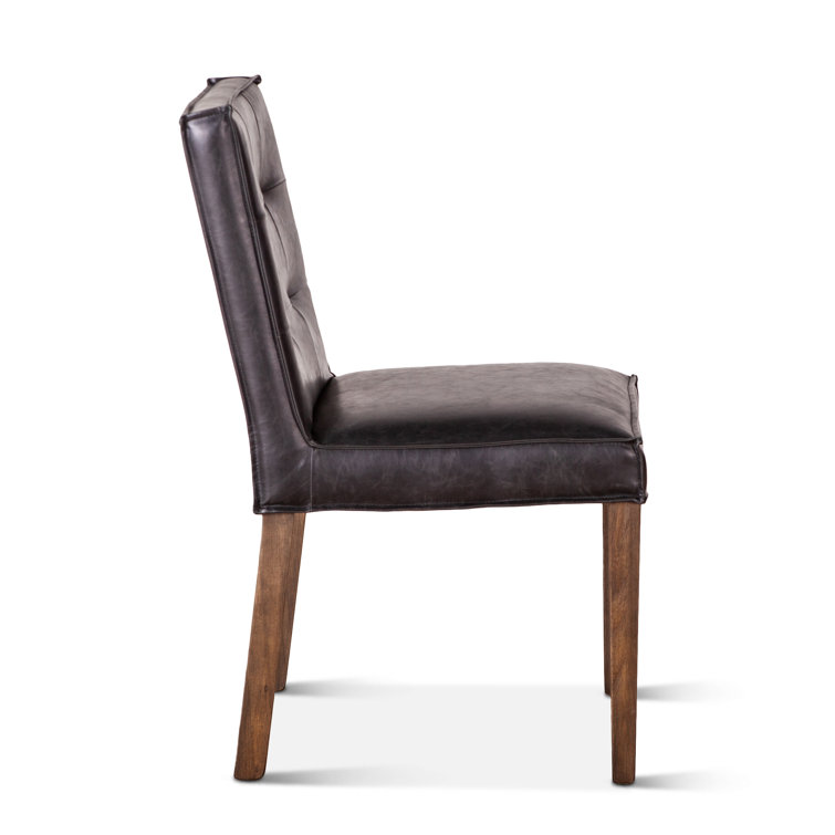 Black and Dark Brown Genuine Leather Upholstered Side Chair Set