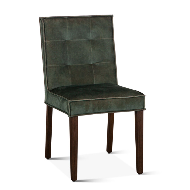 Green Velvet Upholstered Side Chair with Dark Brown Wood Legs