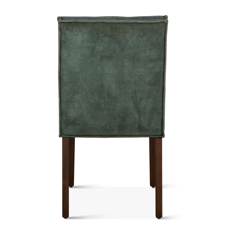 Green Velvet Upholstered Side Chair with Dark Brown Wood Legs