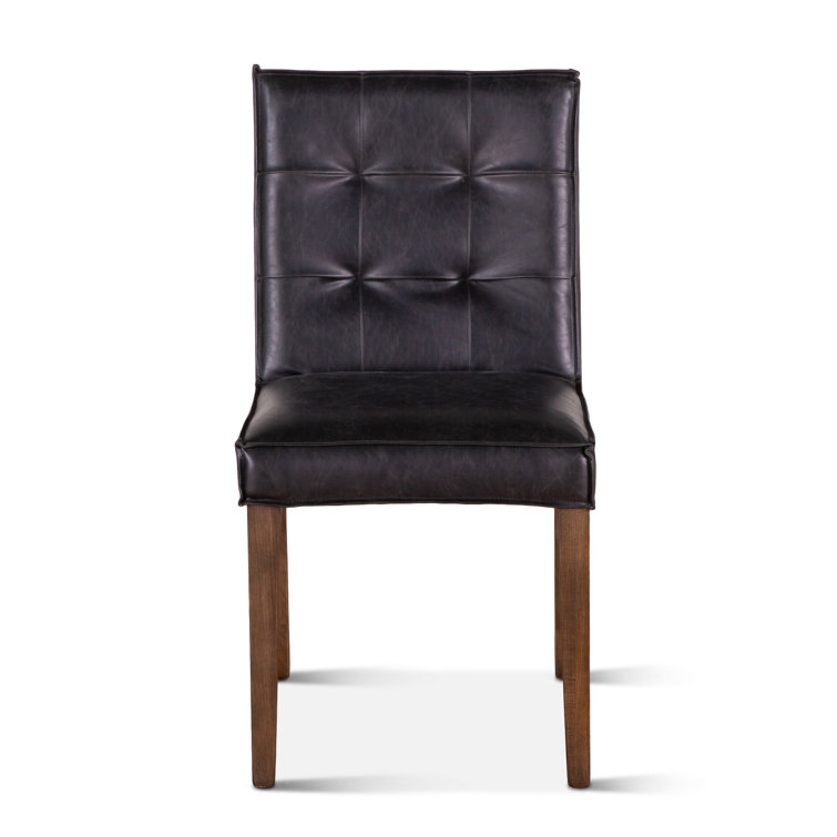 Black and Dark Brown Genuine Leather Upholstered Side Chair Set