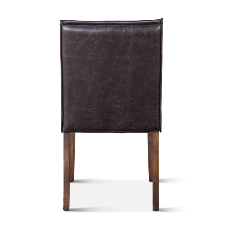 Black and Dark Brown Genuine Leather Upholstered Side Chair Set