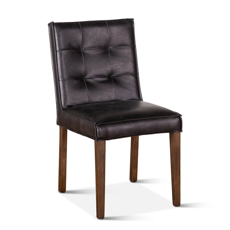 Black and Dark Brown Genuine Leather Upholstered Side Chair Set