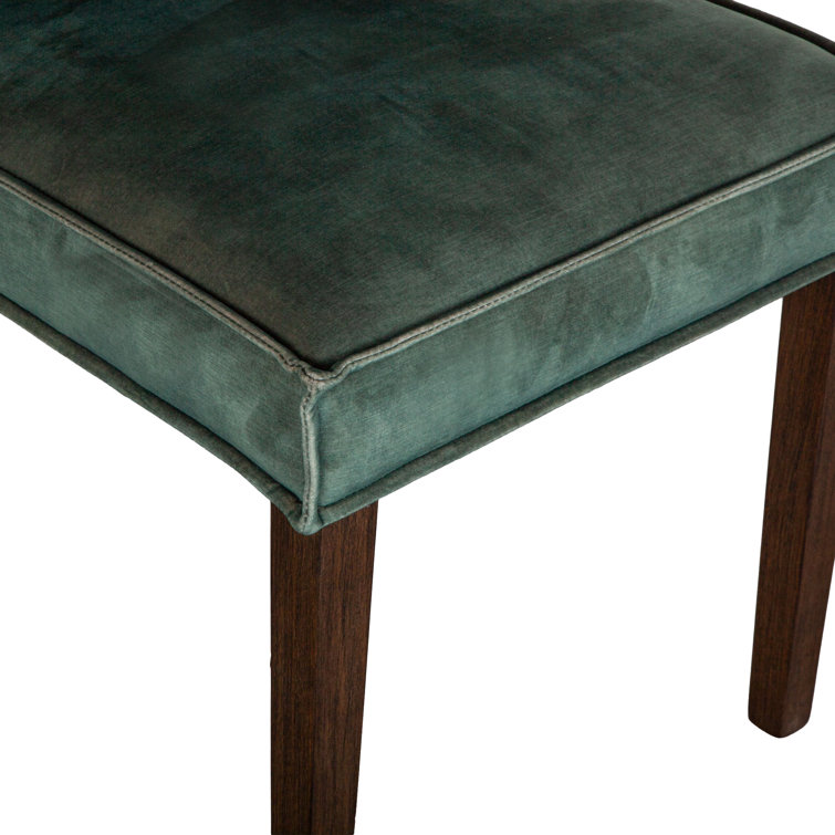 Green Velvet Upholstered Side Chair with Dark Brown Wood Legs