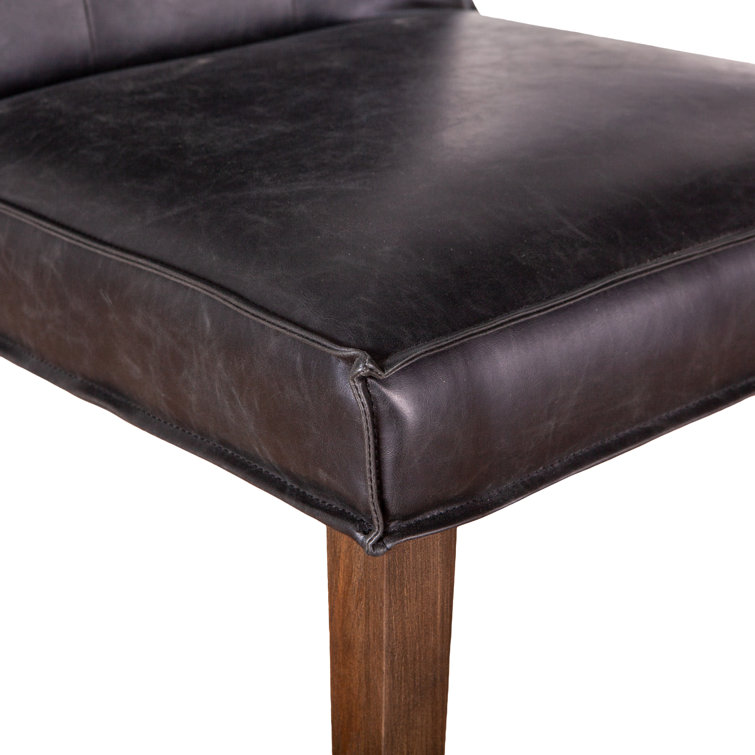 Black and Dark Brown Genuine Leather Upholstered Side Chair Set
