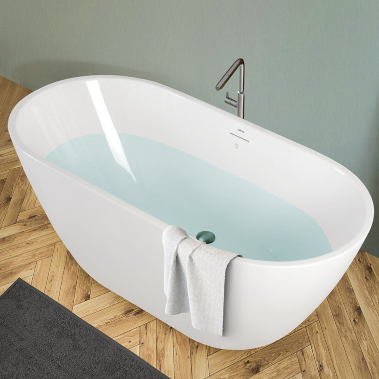 Bali 55" Glossy White Acrylic Freestanding Bathtub with Brushed Nickel Drain