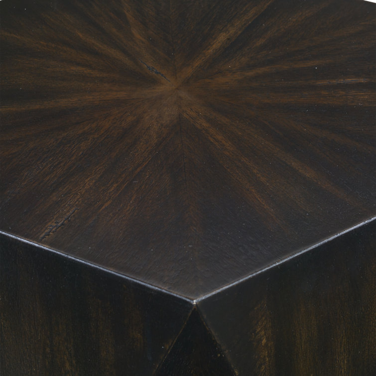 Geometric Worn Black Mango Wood Round Coffee Table