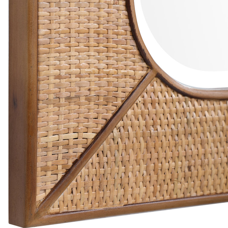 Brown Wood and Rattan Beveled Wall Mirror
