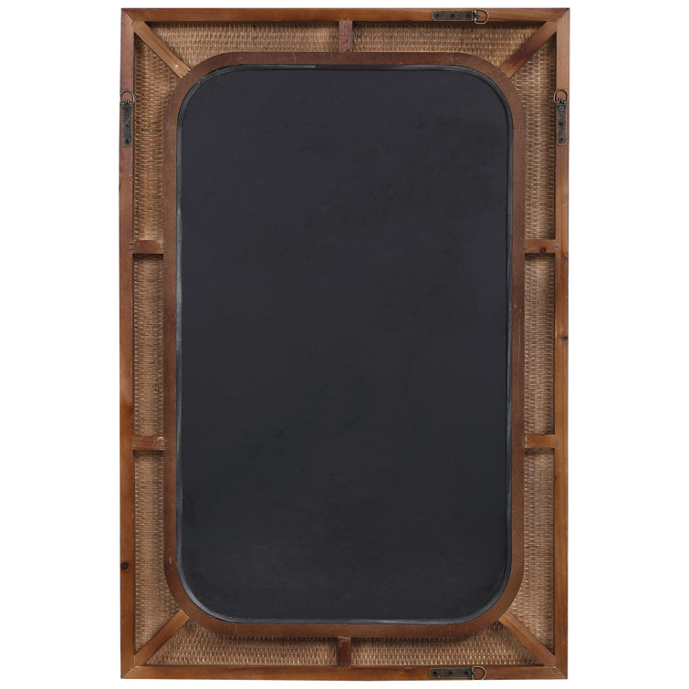 Brown Wood and Rattan Beveled Wall Mirror