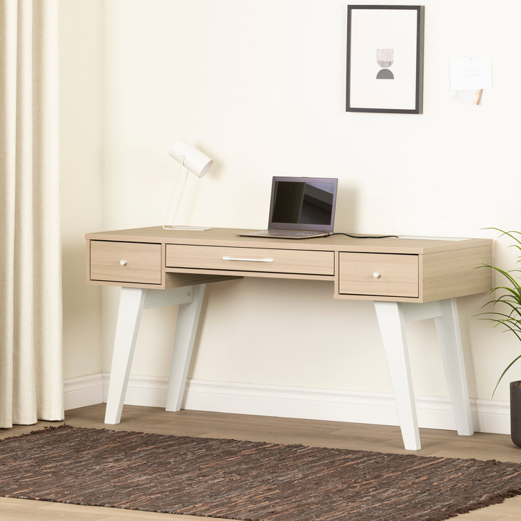 Soft Elm Scandinavian Computer Desk with Power Outlet and USB Ports