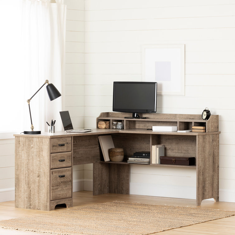 South Shore Weathered Oak L-Shaped Corner Desk with Hutch