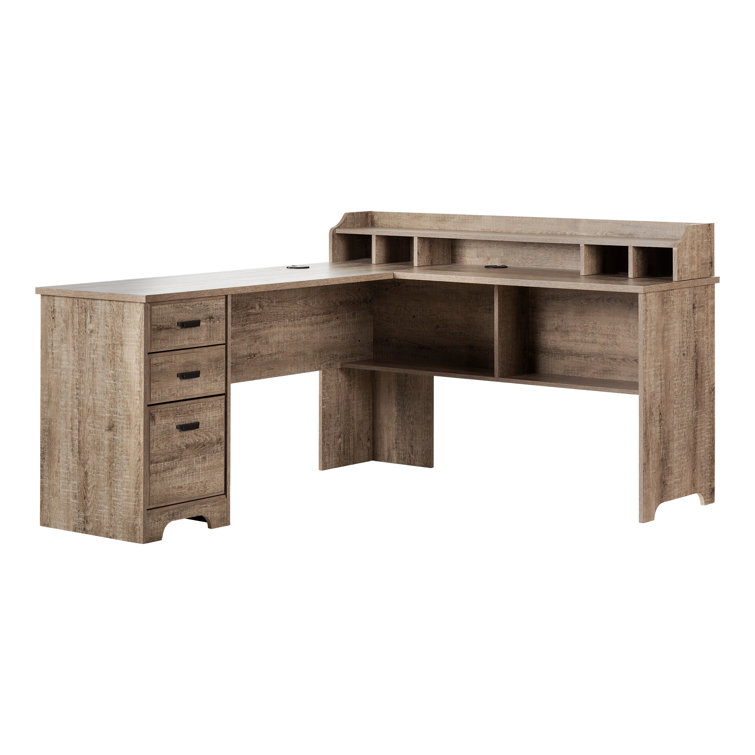 South Shore Weathered Oak L-Shaped Corner Desk with Hutch