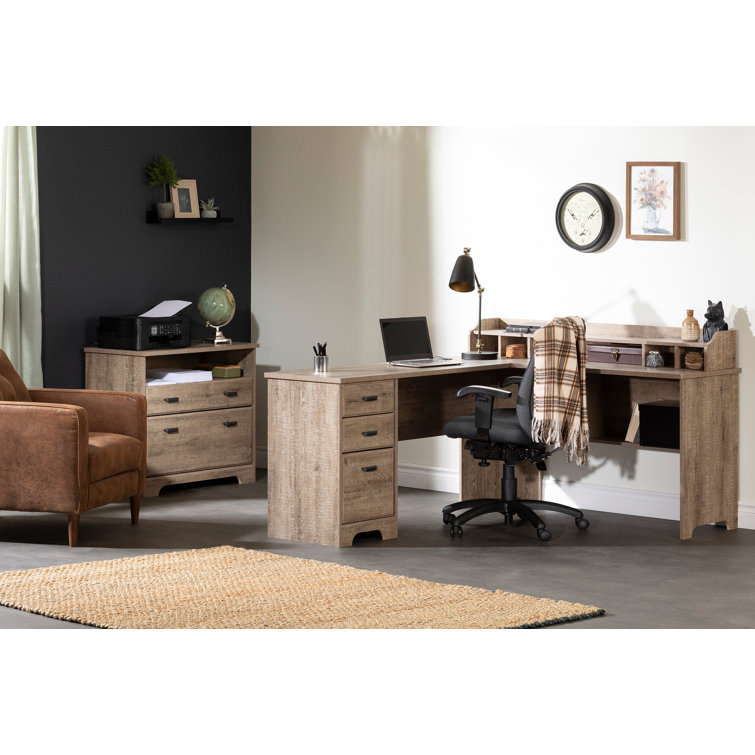 South Shore Weathered Oak L-Shaped Corner Desk with Hutch