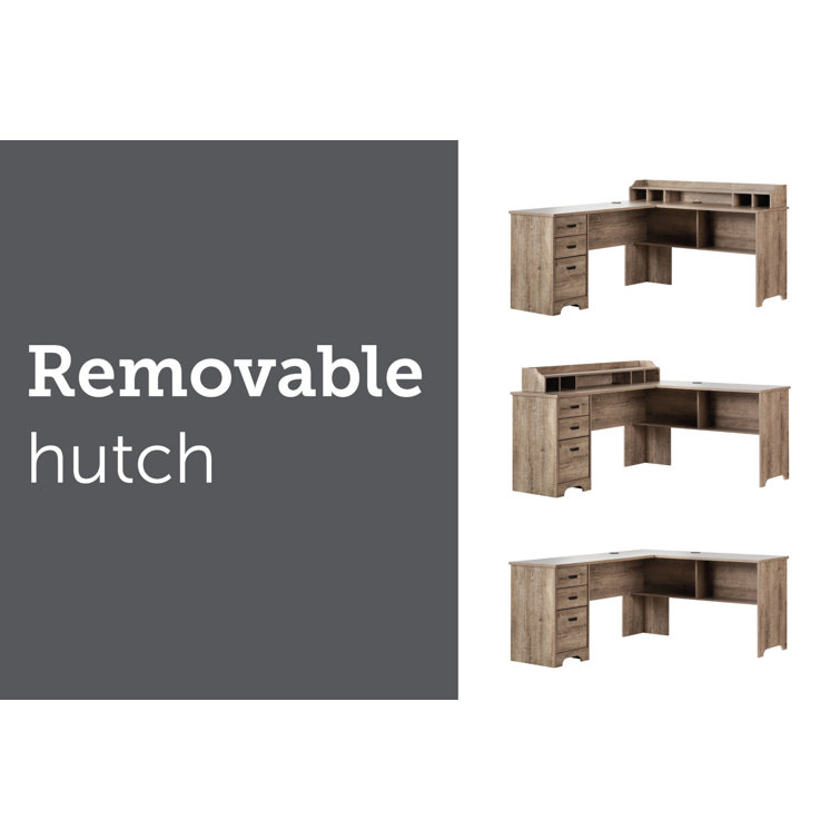 South Shore Weathered Oak L-Shaped Corner Desk with Hutch