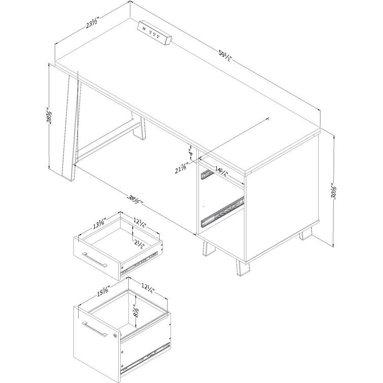 Gray Oak Multifunctional Computer Desk with Power Outlets and USB Ports