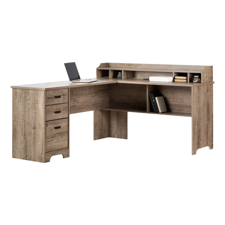 South Shore Weathered Oak L-Shaped Corner Desk with Hutch