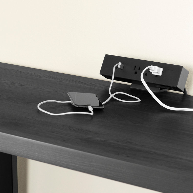 Gray Oak L-Shaped Computer Desk with Power Outlet and Filing Cabinet