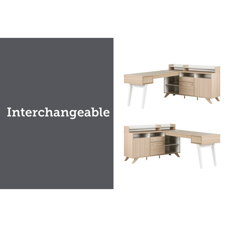 Soft Elm and White Executive Corner Desk with Hutch and Power Outlets