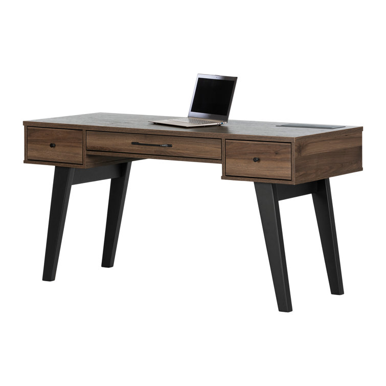 Natural Walnut Computer Desk with Power Outlet and USB Ports