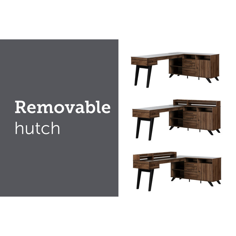 Natural Walnut L-Shaped Executive Desk with Hutch and Power Outlet