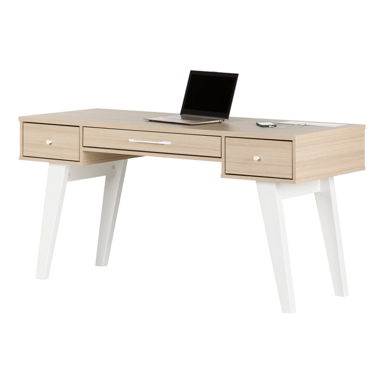 Soft Elm Scandinavian Computer Desk with Power Outlet and USB Ports