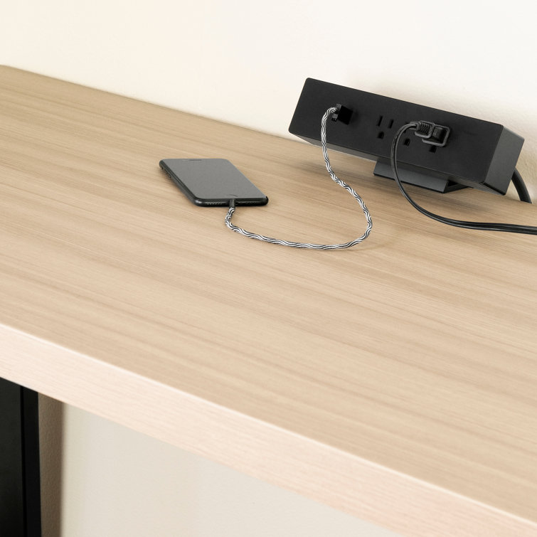 Soft Elm and Matte Black L-Shaped Computer Desk with Power Outlet