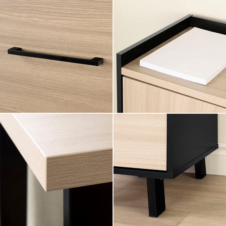 Soft Elm and Matte Black L-Shaped Computer Desk with Power Outlet
