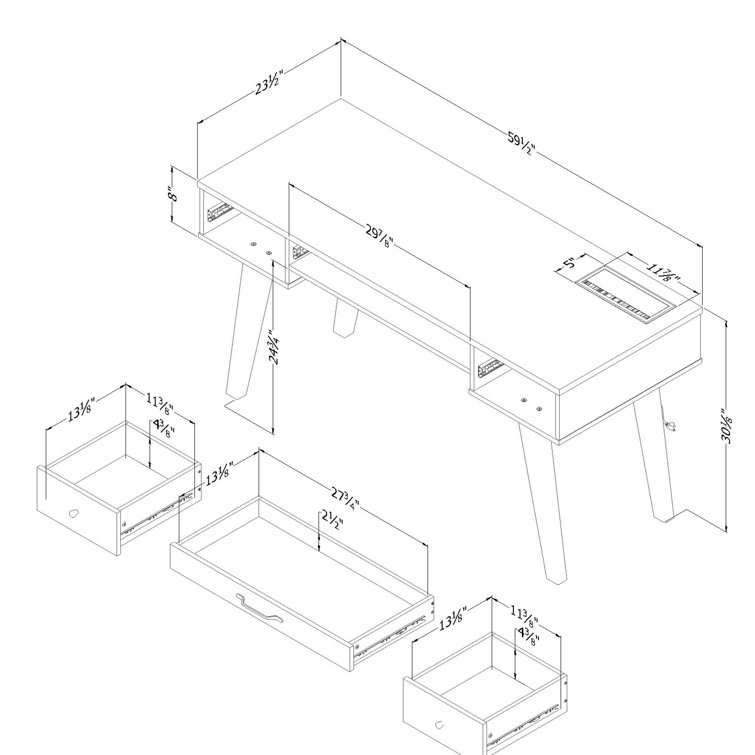 Soft Elm Scandinavian Computer Desk with Power Outlet and USB Ports