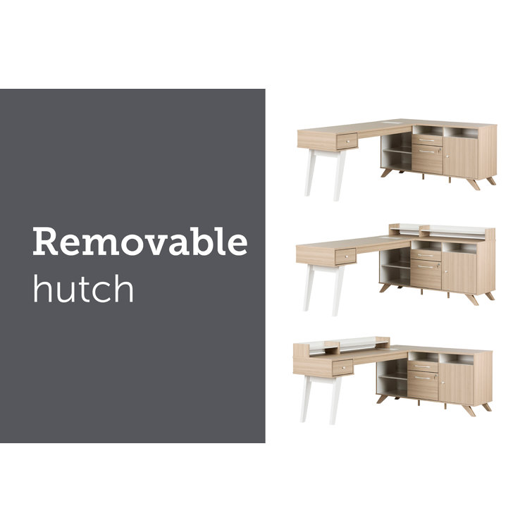 Soft Elm and White Executive Corner Desk with Hutch and Power Outlets