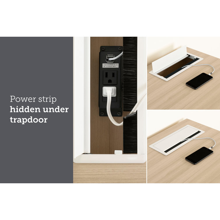 Soft Elm Scandinavian Computer Desk with Power Outlet and USB Ports