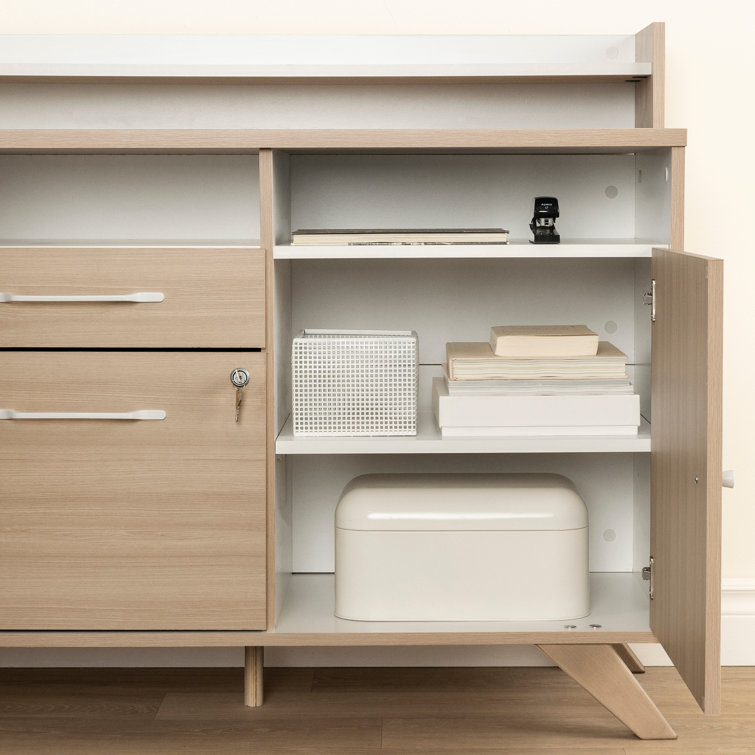 Soft Elm and White Executive Corner Desk with Hutch and Power Outlets
