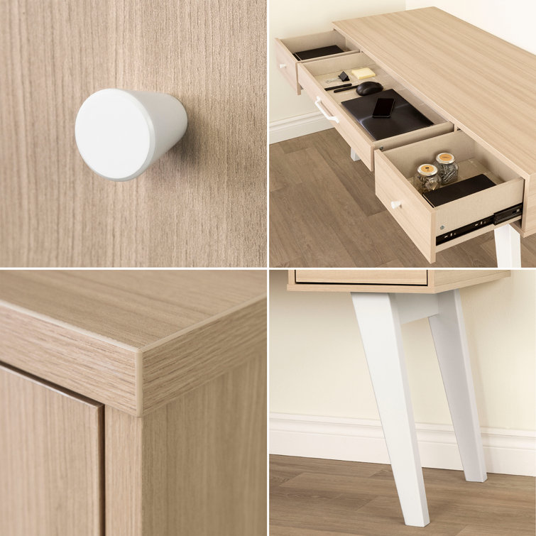 Soft Elm Scandinavian Computer Desk with Power Outlet and USB Ports