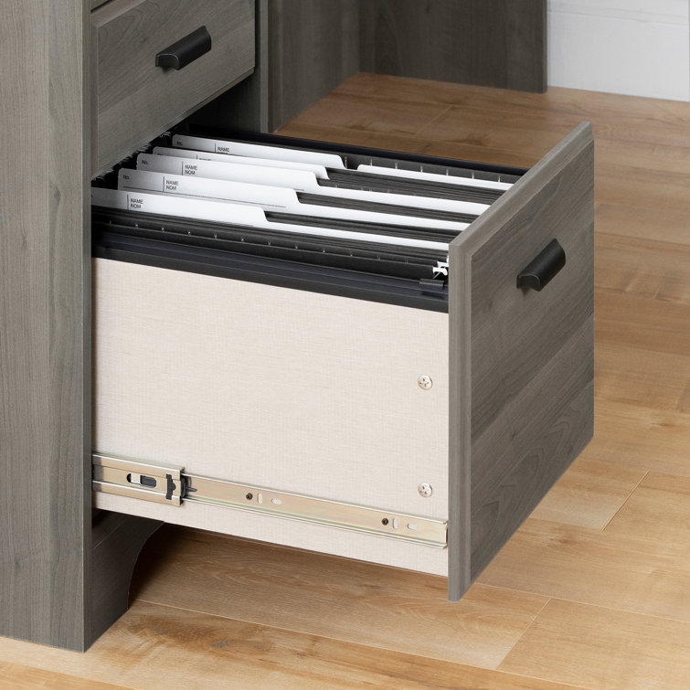 Gray Maple L-Shaped Computer Desk with Hutch and Drawers