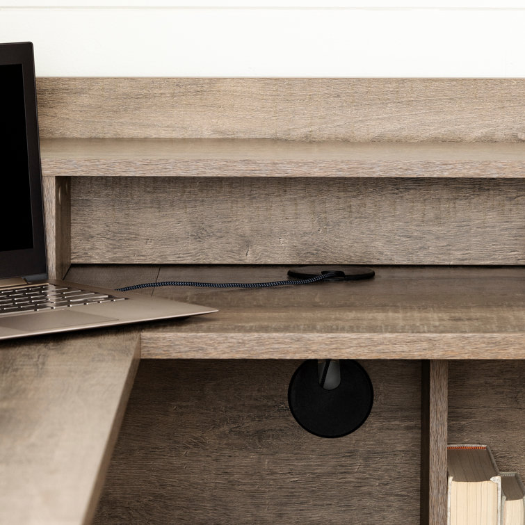 South Shore Weathered Oak L-Shaped Corner Desk with Hutch