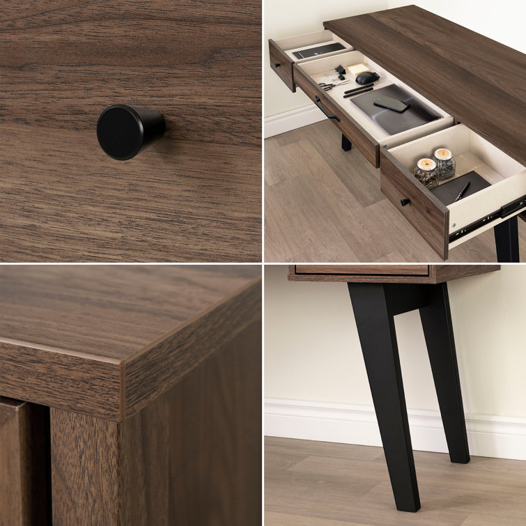 Natural Walnut Computer Desk with Power Outlet and USB Ports